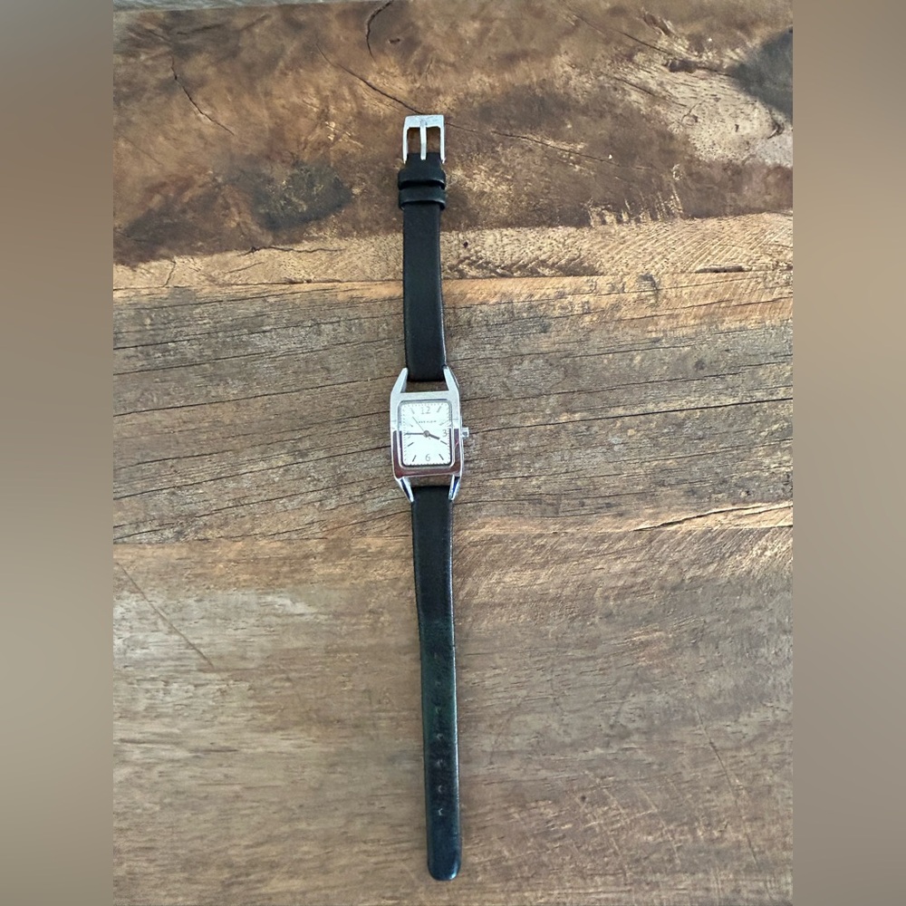 Anne Klein Classic Square Silver Women’s Watch with Black Leather Strap